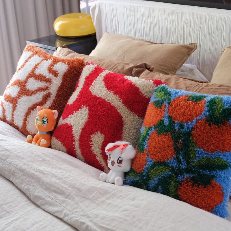 The Slow Evening Set of three latch hook cushion kits